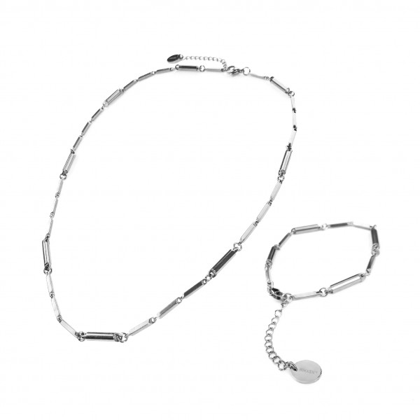 Classic Harmony Set Silver Tone Bracelet and Necklace